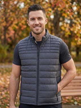 Men’s 32 Heart Gray Puffer Vest packable down filled size large zip up